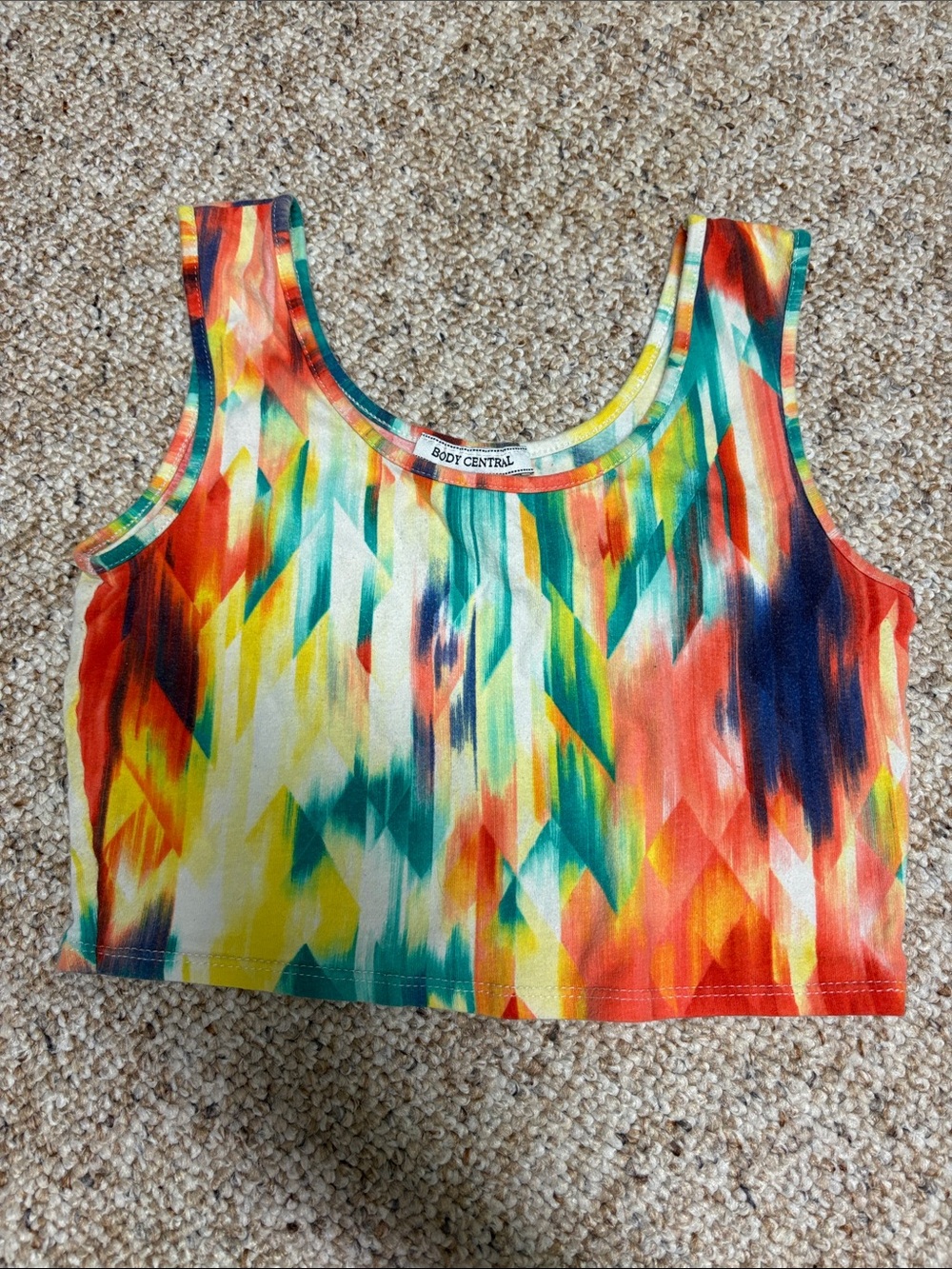 Body Central Vibrant Multicolor Abstract Crop Tank - Red, Yellow, Green, Blue